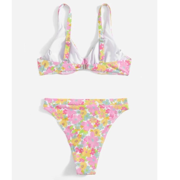 Floral Push Up Underwire Pink Blue Two Piece Bikini Swimsuit Summer Size 8 - Picture 2 of 4